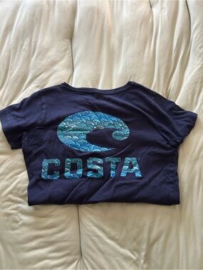 Costa Navy Tee with Turquoise Wave Logo